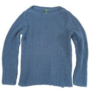Lauren Ralph Lauren Blue Shaker Knit Cotton Boat Neck Sweater Womens XL LRL
